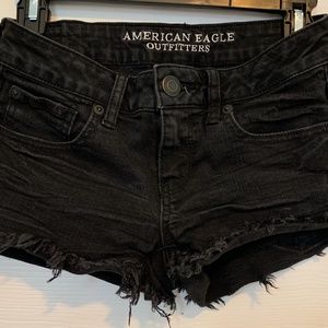 frayed black jean low rise shorts
